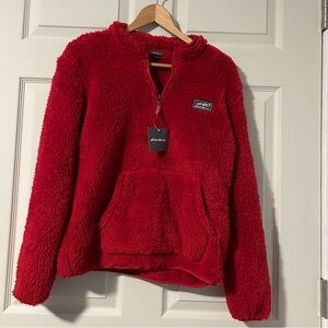 Red Eddie Bauer Sherpa quarter zip pullover. New with tags. Youth Large 14